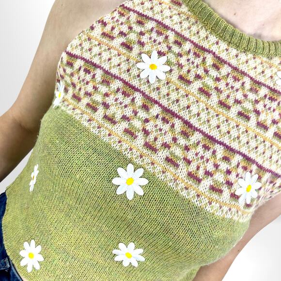 80s 90s HEATHERGLO BILLIE JO SPORTSWEAR Wool Floral Embroidered Cropped Sweater - Picture 5 of 7